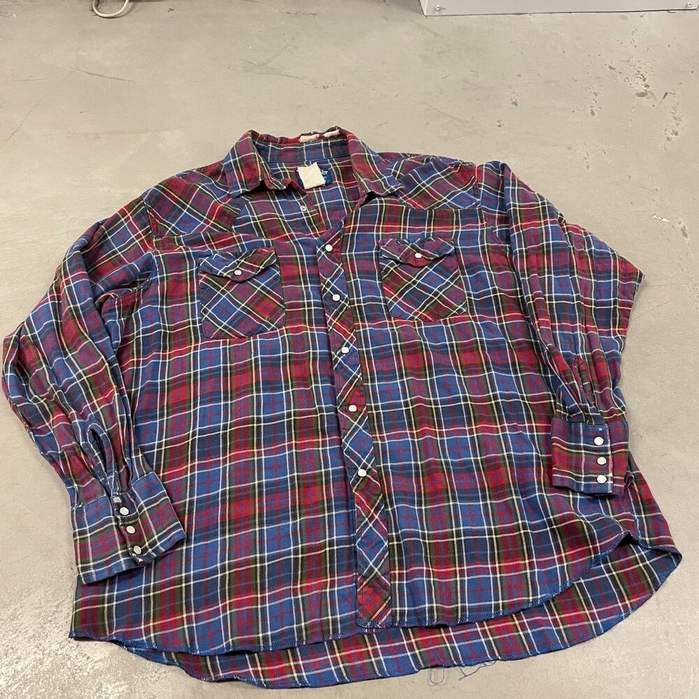 Vintage 90s wrangler pearl snap button flannel t-shirt